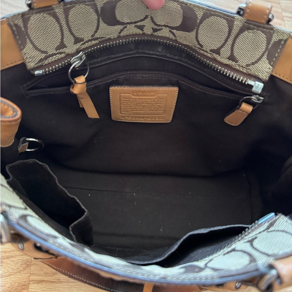 Coach Brown Signature Canvas Tote with Tan Leather Trim - Picture 9 of 16
